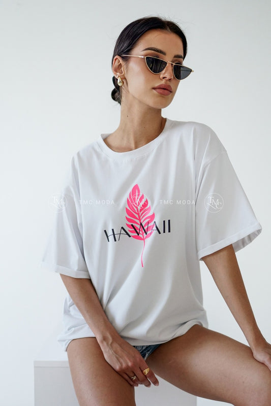 Bavlněné tričko s krátkým rukávem Hawaii- bílé (BLK145-24)