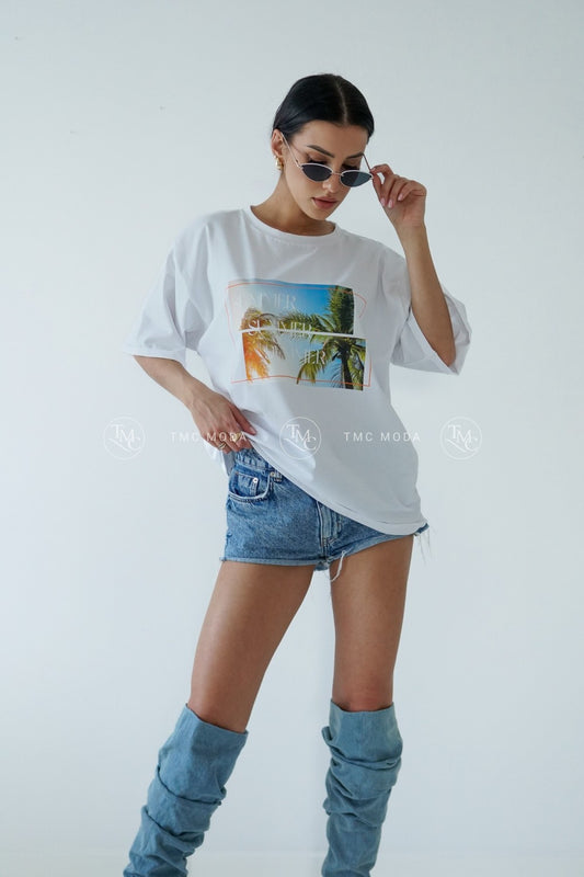 Bavlněné tričko s krátkým rukávem Summer- bílé (BLK144-24)