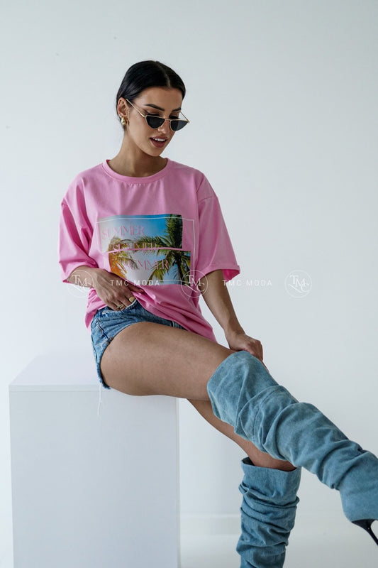 Bavlněné tričko s krátkým rukávem Summer- růžové (BLK144-24)