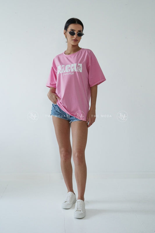 Bavlněné tričko s krátkým rukávem Aloha Paradise- růžové (BLK92-23)