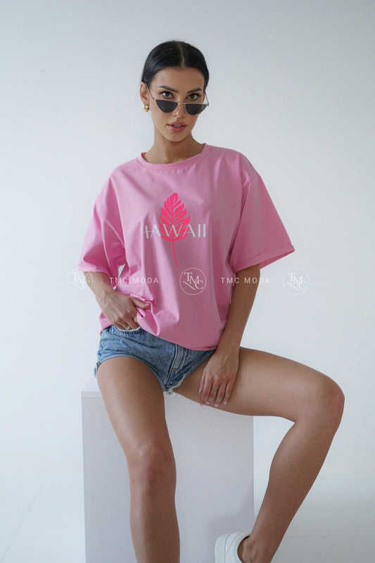 Bavlněné tričko s krátkým rukávem Hawaii- růžové (BLK145-24)