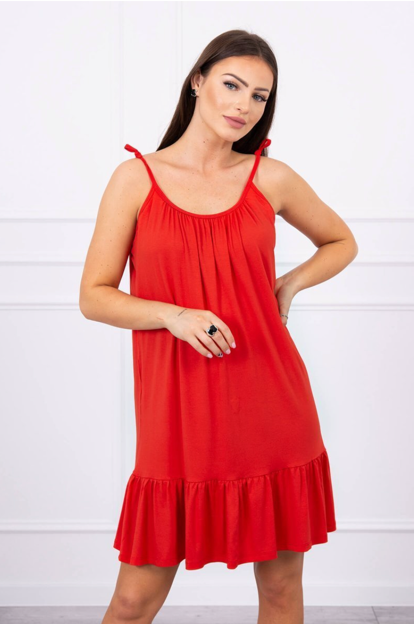 Pružné šaty na ramínka - červená - 9080