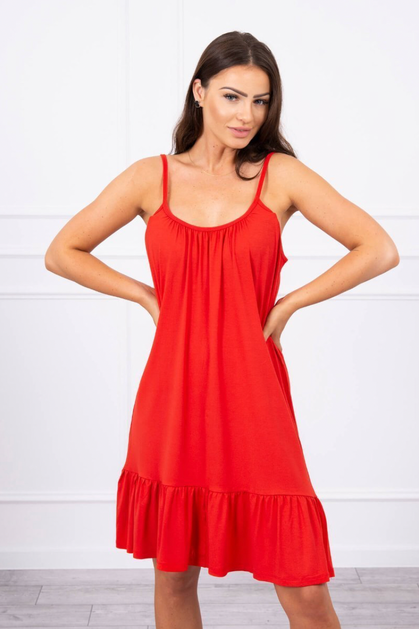 Pružné šaty na ramínka - červená - 9080