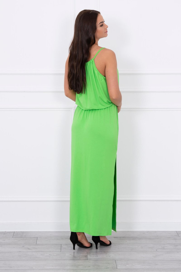 Dlouhé šaty s gumou v pase - green - 8893