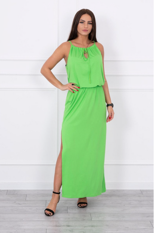Dlouhé šaty s gumou v pase - green - 8893