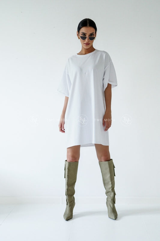 Bavlněné šaty bez aplikace s krátkým rukávem - bílé (BLK146-24)