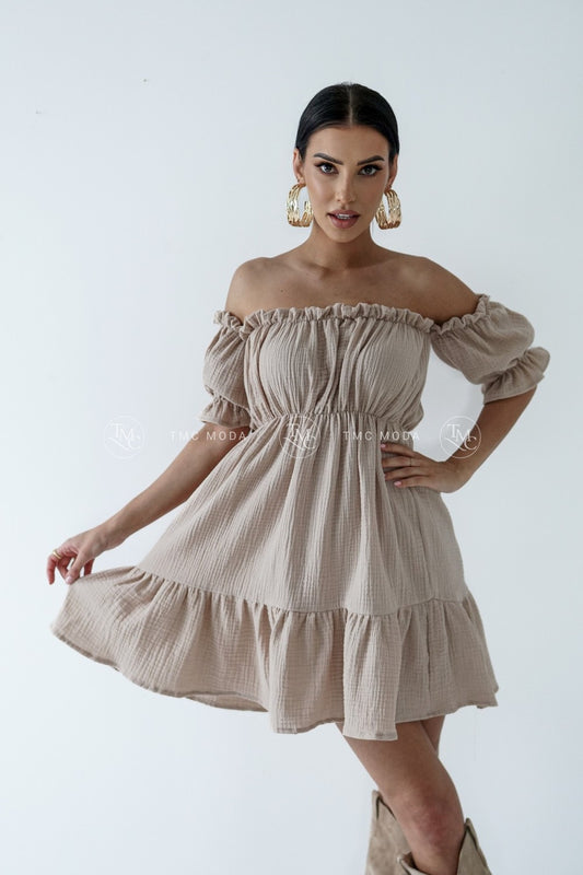 Bavlněné šaty Nataly- béžové (SUK134-24)