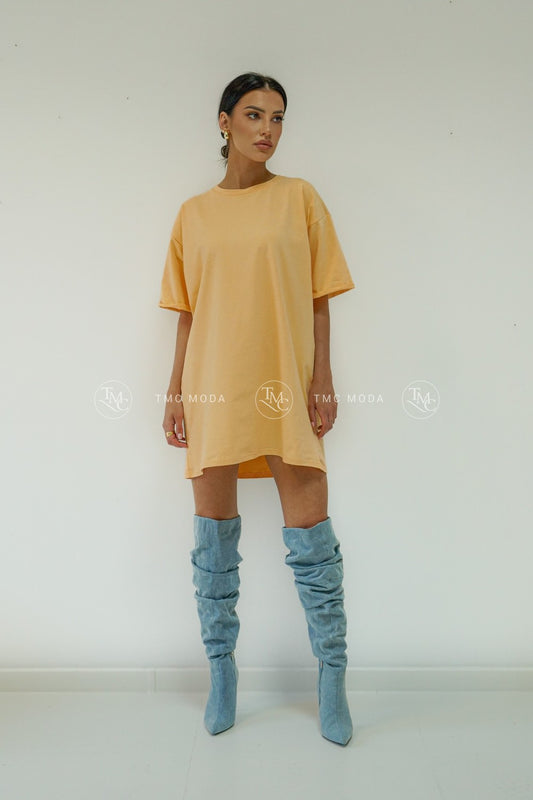 Bavlněné šaty bez aplikace s krátkým rukávem - oranžová (BLK146-24)
