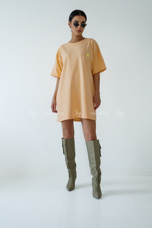 Bavlněné dámské šaty s krátkým rukávem - oranžová (BLK142-24)